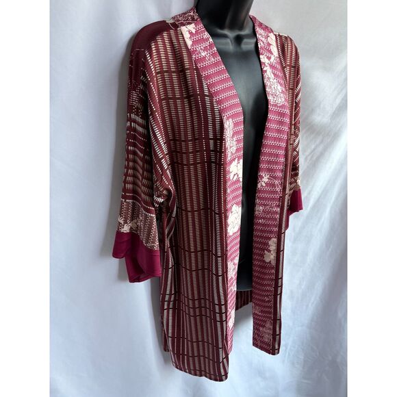 Chico’s Travelers Size 12/14P Open Front Asian Inspired Kimono Red Floral - Picture 3 of 9